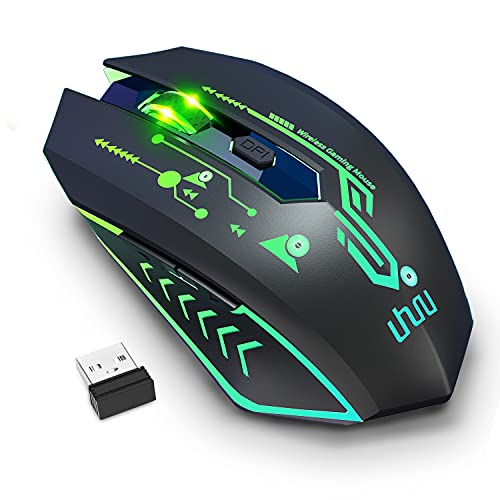 UHURU WM-02Z Wireless Gaming Mouse, 2.4G Wireless Rechargeable Mouse with 6 Programmable Buttons, 5 Adjustable Levels DPI Up to 4800DPI, 7 Colorful LED Lights for Notebook, PC, Computer, Mac