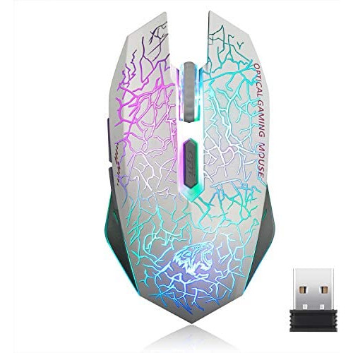 게이밍마우스 TENMOS M2 Wireless Gaming Mouse Silent Rechargeable Optical USB Computer Mice Wireless with 7 Color LED Light Ergonomic Design 3 Adjustable DPI Compatible with Laptop/PC/Notebook 6 Buttons Black