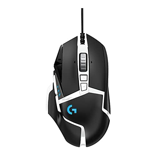 Logitech G502 Hero High Performance Gaming Mouse Special Edition, Hero 16K Sensor, 16 000 DPI, RGB, Adjustable Weights, 11 Programmable Buttons, On-Board Memory, PC/Mac - Black/White