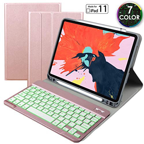 Eoso Keyboard case for Apple iPad Pro 11 2018 with 7 Color Backlight Keyboard,Removable Magnet Bluetooth Keyboard Built-in Pencil Holder (for iPad Pro 11 2018 Release, Rose Gold)