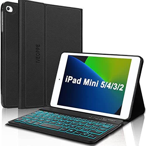 IVEOPPE iPad Mini 5 & Mini 4 Keyboard Case-Smart Backlit Wireless Detachable Keyboard, Slim Lightweight PU Leather Stand Cover, Compatible for iPad Mini 5/ Mini 4/Mini 3/Mini 2& 1, Black