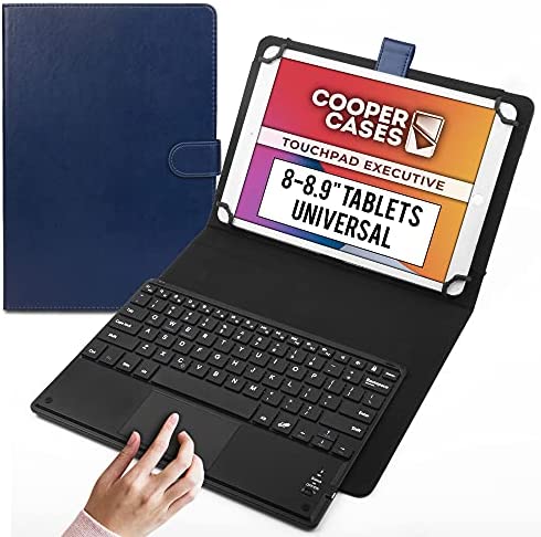 Cooper Touchpad Executive [Multi-Touch Mouse Keyboard] Case for 8, 8.4, 8.7, 8.9 Tablets | iPadOS, Android, Windows | Bluetooth, Leather, Hotkeys