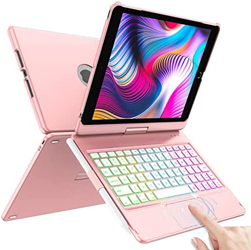 iPad Case Keyboard 10.2 - iPad Keyboard 9th Generation & 8th & 7th Gen - Touch Keyboard - 360° Rotatable Protective Cover with Apple Pencil Holder - Backlight Wireless Keyboard - iPad 9 Keyboard