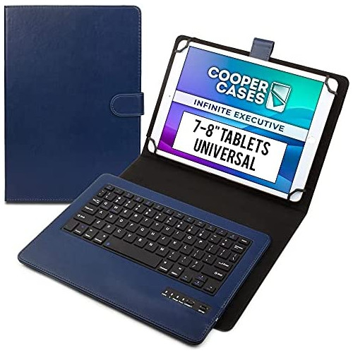 태블릿 키보드 Cooper Infinite Executive Keyboard Case for 7-8" Tablets 2-in-1 Bluetooth Wireless Keyboard & Leather Folio Cover Universal 100HR Battery Black