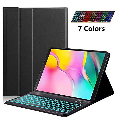 Compatible with Samsung Galaxy Tab A 10.1 2019 Keyboard Case T510 T515, Slim Shell Lightweight Cover with 7 Colors Backlight Magnetically Detachable Keyboard for Galaxy Tab A SM-T510 / T515 (Black)