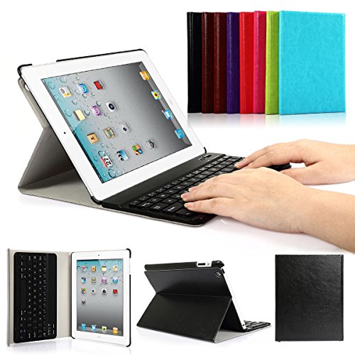 CoastaCloud iPad 2/3/4 Really Thin Stand Cover with Magnetically Detachable Wireless Bluetooth Keyboard Case for Apple iPad 2 3 4 (Black)