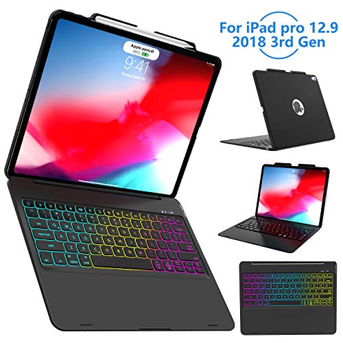 Keyboard Case for iPad Pro 12.9 2020-4th Gen/ 2018 3rd Gen, One-Piece Wireless Keyboard - Ultra-Slim - Auto Wake Sleep - iPad Pro 12.9 Case with Keyboard - Black
