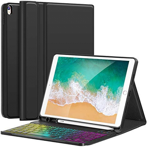iPad Pro 10.5 Case with Keyboard 2017 for iPad Air 3rd Gen 10.5 2019 - Hundreds of DIY/7 Colors Backlight - Detachable Keyboard with Pencil Holder Folio Cover for New iPad Air 10.5 Inch, Black