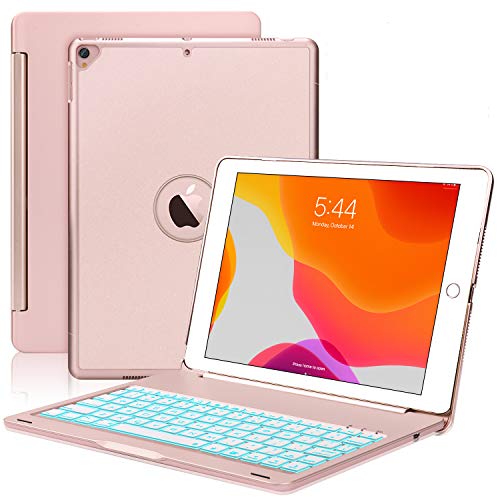 Boriyuan New iPad 10.2 8th Gen 2020/7th Gen 2019 Keyboard Case,Protective Ultra Slim Hard Clamshell Folio Stand Smart Cover with 7 Colors Backlit Bluetooth Keyboard for iPad 10.2 inch (Rose Gold)