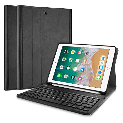 ProCase Keyboard Case for iPad 9.7 (Old Model) 6th Gen 2018 / 5th Gen 2017 with Pencil Holder, Slim Lightweight Case with Magnetically Detachable Wireless Keyboard for iPad 6 iPad 5 -Black