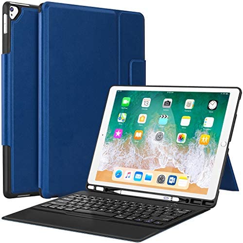 Sounwill ipad pro 12.9 Case with Keyboard Compatible for ipad pro 12.9 2015/2017, Ultra-Thin PU Leather Silicon Rugged Shock Keyboard Stand Case with Pencil Holder (Not Fit for 2018 New ipad) - Black