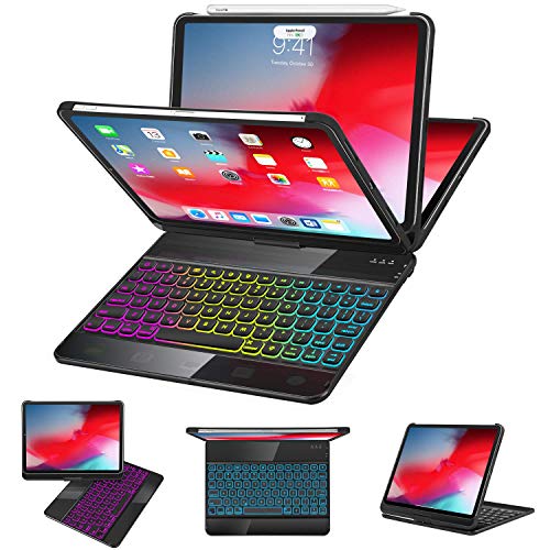 태블릿 키보드 iPad Pro 11 Case with Keyboard 2018-360 Rotatable - Wireless/BT - Backlit 17 Color - Auto Sleep Wake - iPad Pro 11 Keyboard Case - Support Apple Pencil 2nd Gen Charging Black