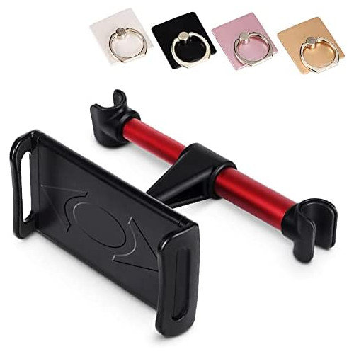 KURAMI Car Headrest Mount, 360°Rotated Car Headrest Bracket Tablet Headrest Holder Compatible with 4- 11 iPhone/Samsung/iPad/Smartphones/Tablets,with 1 Free Phone Finger Ring Stand (Red-Black)