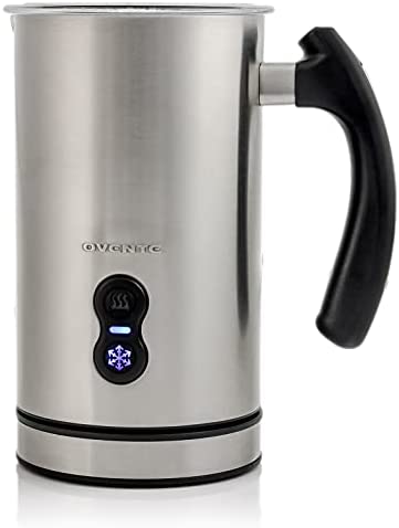 Ovente Electric Stainless Steel Milk Frother and Steamer, Portable Non Stick Milk Warmer Auto Shut-Off Function Hot and Cold Foam Perfect for Coffee Latte Cappuccino Hot Chocolate, Black FR1208B