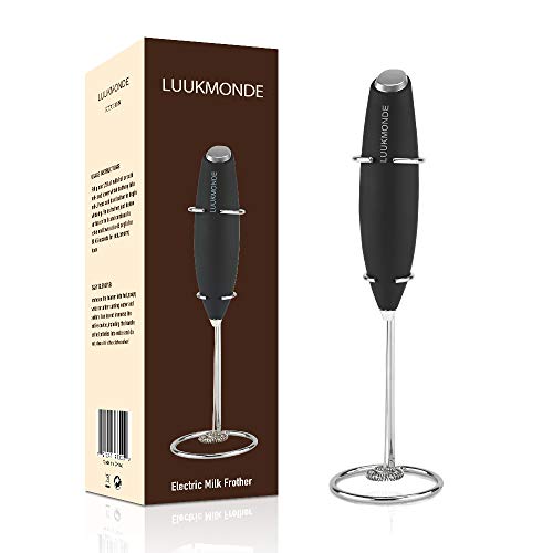 Milk Frother Electric Handheld Milk Steamer Automatic Powerful Drink Mixer Stainless Steel Whisk & Enhanced Stand Ideal for Latte Cappuccino Hot Chocolate by LUUKMONDE(Black)¡­