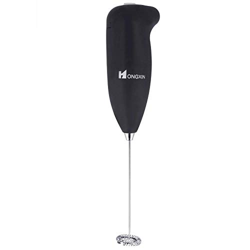 Milk Frother, Electric Foam Maker Stainless Steel Stand Whisk Milk Frother Handheld Battery Powered Electric Drink Mixer Whisk milk whisk frappe maker for Coffee Latte Cappuccino Hot Chocolate (Black)
