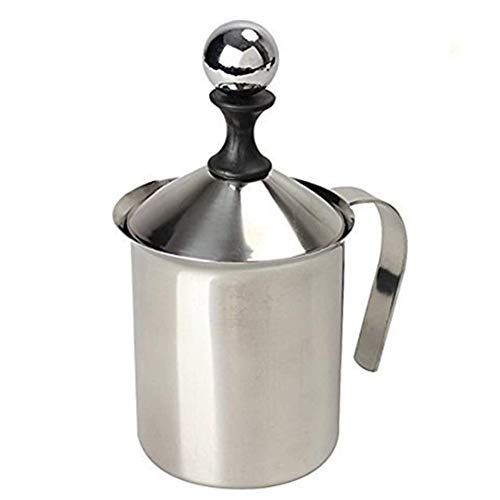COLIBYOU Manual Milk Frother, Stainless Steel Hand Pump Milk Foamer, Handheld Milk Frothing Pitchers,Manual Operated Milk Foam Maker For Cappuccions and Coffee Latte 14-Ounce/400ml