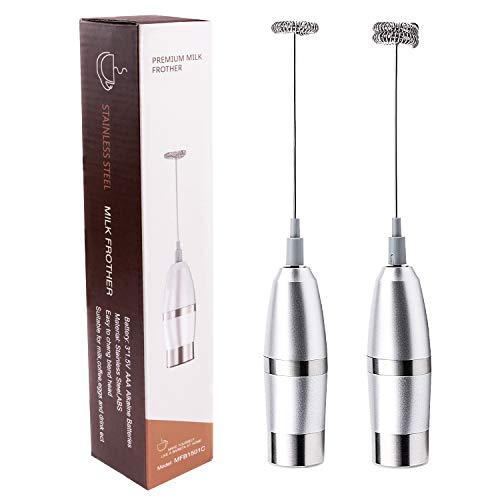 Milk Frother High Powered-2 Sets, Mini Blender and Foamer, Electric Handheld Foam Maker Battery Operated with 4 pcs Stainless Steel Whisks, Perfect for Bulletproof Coffee, Cappuccino, Drink Mixer.