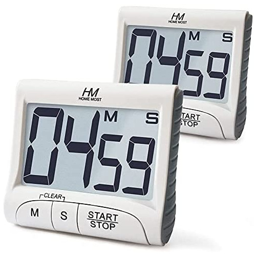 HOME MOST 3 Large Display Kitchen Timer - Digital Timer Magnetic Back Loud Alarm On A Rope- White Cooking Timers For Kitchen Teachers Students Games Kids Meetings - Sports Timer For Workouts Exercise