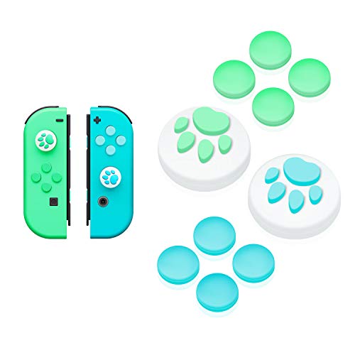 [Switch OLED/Switch Compatible] Analog Stick Cover + Direction Key Cap JoyCon Dedicated Direction Key Cover Stick Protective Cover Cat Paw Assist Cap Direction Key Cover Set of 10 Switch Organic EL Models Compatible Animal Forest (Blue/Green A)