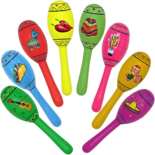 16 Fiesta Maracas Party Favors for Kids & Adults Wooden - Cinco de Mayo Mexican Party Supplies, Fiesta Decoration By 4Eu2019s Novelty