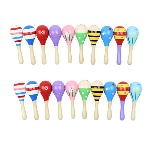 20 Pack 5 Wooden Mini Maracas, Assorted Designs, Perfect maracas for kids, Great party favor