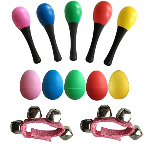 Musical Toys Mini Band Musical Instruments Rhythm Toys Value Pack[Set of 5 Egg Shakers +5 Maracas+ 2 wrist bells]