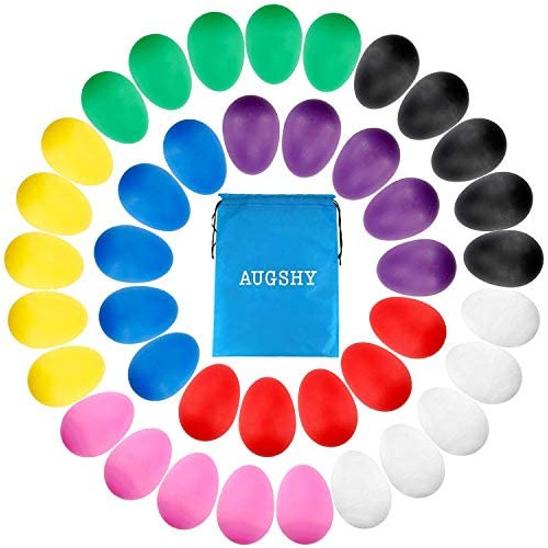 Augshy 40PCS Plastic Egg Shakers Percussion Musical Maracas Easter Eggs with a Storage Bag for Toys Music Learning DIY Painting(8 Different Colors)