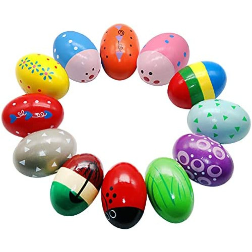Ehome Wooden Egg Shakers 12 Pcs, Easter Eggs Maracas Percussion Instrument, Montessori Music LearningToys for Kids Classroom Birthday Party