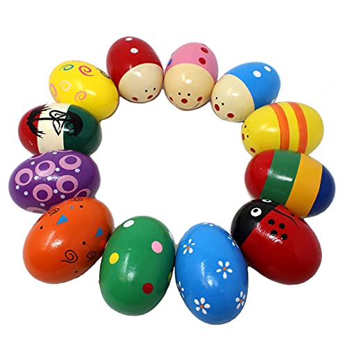 JOYIN 12 Pieces 3 Wooden Egg Shakers Maracas Percussion Musical for Party Favors, Classroom Prize Supplies, Musical Instrument, Basket Stuffers Fillers, Easter Hunt