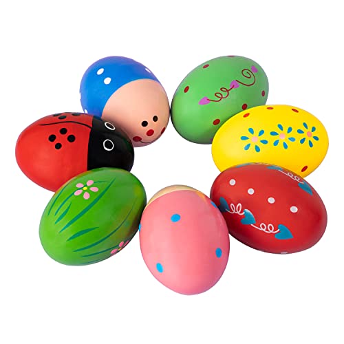 Kunyida 7Pcs Wooden Percussion Musical Egg Maracas Egg Shakers