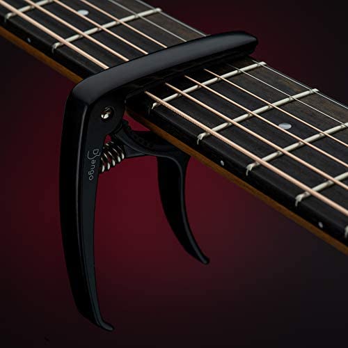 Django Guitar Capo by Pick Geek | for Acoustic, Electric, Ukulele & Classical Guitars | Black | Includes Peg Puller for Changing Strings | Easy To Use Quick-Release | Extra Padding for Neck Protection
