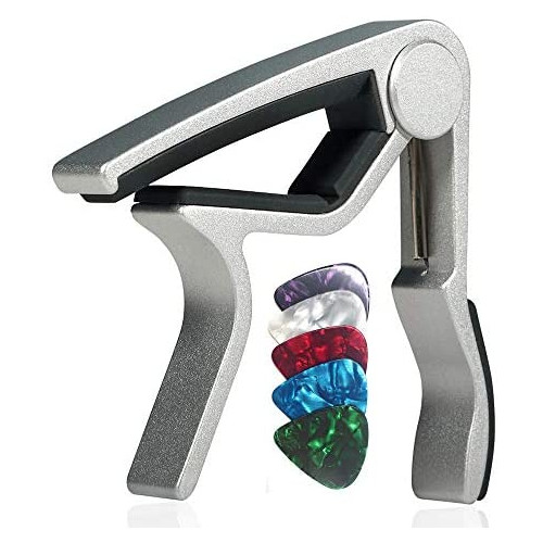 WINGO Guitar capo for 6 String Steel Acoustic and Electric Guitars with 5 Picks for Free,Silver