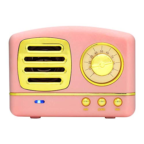 Portable Bluetooth Retro Speaker, Wireless Mini Vintage Speaker with Rich Bass, Stereo, Built-in Mic for Travel, Home,Outdoors (Pink)