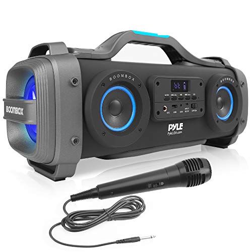 Wireless Portable Bluetooth Boombox Speaker - 800W Rechargeable Boom Box Speaker Portable Barrel Loud Stereo System with AUX Input, USB, 1/4 in, Fm Radio, 4 Subwoofer, DJ Lights - Pyle PBMSPG148