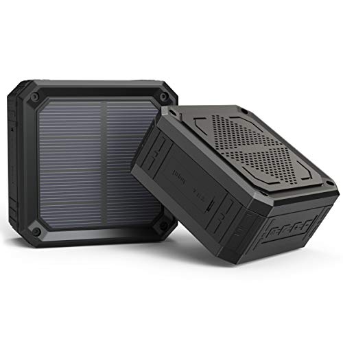 Solar Speaker ABFOCE Portable IPX6 Waterproof Bluetooth Speaker 15 Hours of Playtime Rich Stereo Bass Shockproof Dustproof for Home and Outdoor Wireless Speaker-Black