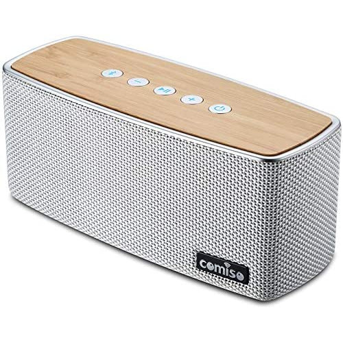 COMISO Bluetooth Speakers, 20W Loud Wood Home Audio Outdoor Portable Wireless Speaker, Subwoofer Tweeters for Super Bass Stereo Sound Bluetooth 5.0 Handsfree 24H Playtime