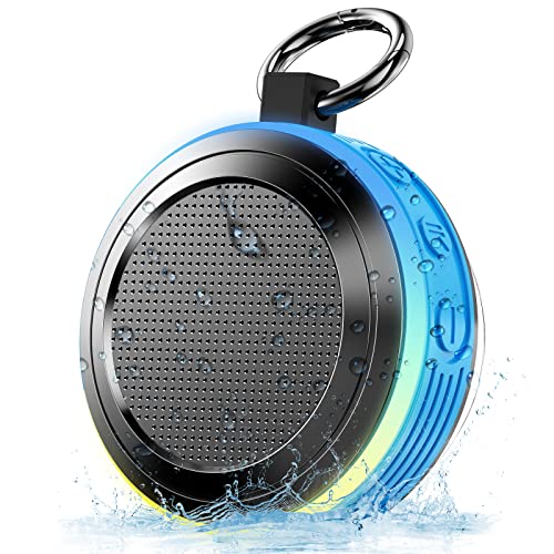 Motast Bluetooth Shower Speaker, IP-X7 Waterproof Portable Speaker with LED Light, Suction Cup, Hook, Stereo Sound, True Wireless Stereo Mini Speaker with Built-in HD Mic, FM Radio, for Bathroom, Pool