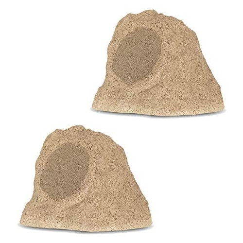 Theater Solutions by Goldwood B61GG Wireless Rechargeable Bluetooth Outdoor 6.5 Inch Rock Speaker System u2013 Granite Gray, Set of 2, 200 Watts