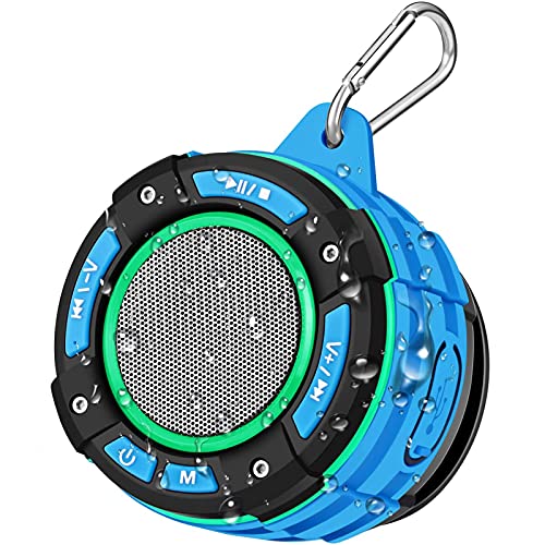 블루투스 스피커 BassPal IPX7 Waterproof Bluetooth Shower Speaker, Portable Bluetooth Speaker with Loud HD Sound, LED Light Show, FM Radio, Suction Cup, Sturdy Hook, Wireless Speaker for Sports Home Pool Beach Hiking