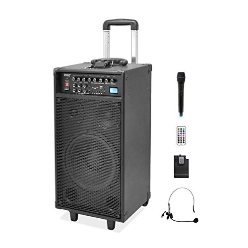 Pyle 800 Watt Outdoor Portable Wireless PA Loud speaker - 10 Subwoofer Sound System with Charge Dock, Rechargeable Battery, Radio, USB / SD Reader, Microphone, Remote, Wheels - PWMA1090UI