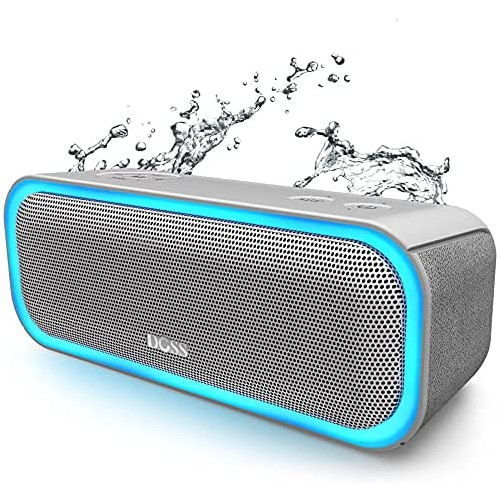 Bluetooth Speaker, DOSS SoundBox Pro Portable Wireless Bluetooth Speaker with 20W Stereo Sound, Active Extra Bass, IPX5 Waterproof, Wireless Stereo Pairing, Multi-Colors Lights, 20Hrs Playtime -Grey