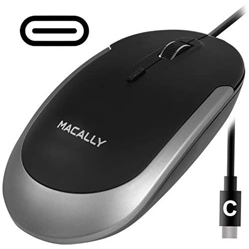 Macally USB Type C Mouse - Slim & Compact Design - USB C Mouse for MacBook Pro iMac PC etc. - Simple 3 Button & Scroll Wheel Layout with DPI Switch - Comfortable Plug & Play Corded Mouse