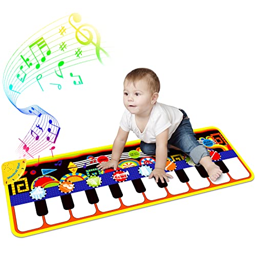 RenFox Kids Musical Mats with 25 Music Sounds, Musical Toys Toddler Music Piano Keyboard Dance Floor Mat Carpet Animal Blanket Touch Playmat Birthday Gift Toys for Baby Girls Boys (1 to 5 Years Old)