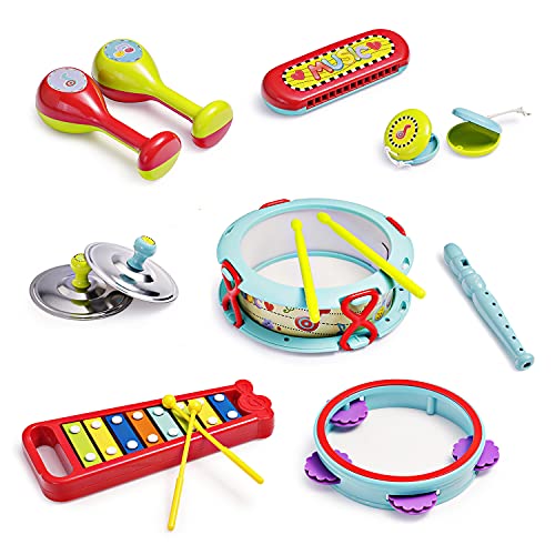 infunbebe Musical Instrument Set with Xylophone Toddler Band Set Musical Instruments for Early Development, Musical Toy with for Kids 15 PCS