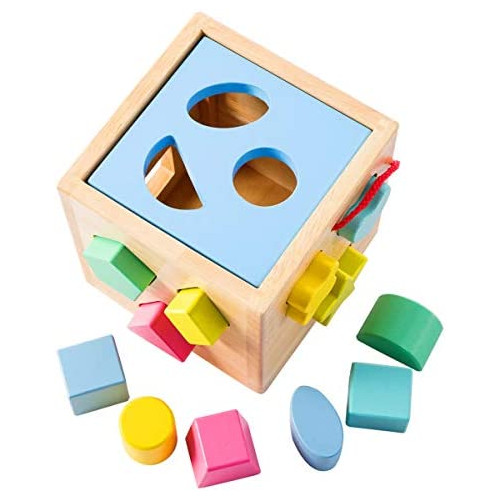 Babe Rock Shape Sorter Toddler Toy Classic Wooden Toy for Baby Boys & Girls Learning Educational Color Sorting Cube Toys for Kids