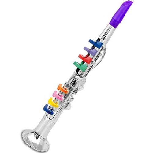 Toy Clarinet for Kids, Wind and Brass Musical Instruments for Toddlers, Toy Kids Clarinet with 8 Colored Coded Keys Teaching Songs