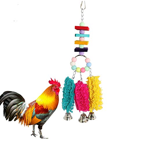 Lanermoon Chicken Toys for Hens with Natural Colorful Loofah Hanging Bells Chewing Toys