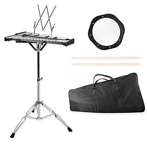 Mr.Power 32 Notes Glockenspiel Bell Kit with 8 Practice Pad, Adjustable Height Stand, Music Sheet Clip, Glockenspiel Mallets, Drumsticks, and Carrying Bag