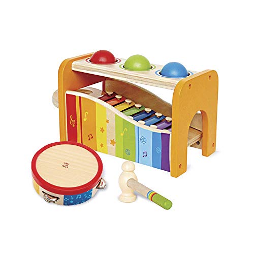 Hape Pound, Tap, & Shake! Music Set - Award Winning Wooden Pounding Bench, Baby Xylophone, and Tap Along Tambourine - Developmental, Non-Toxic, Montessori Musical Toys for Toddlers 1 - 4 Years Old